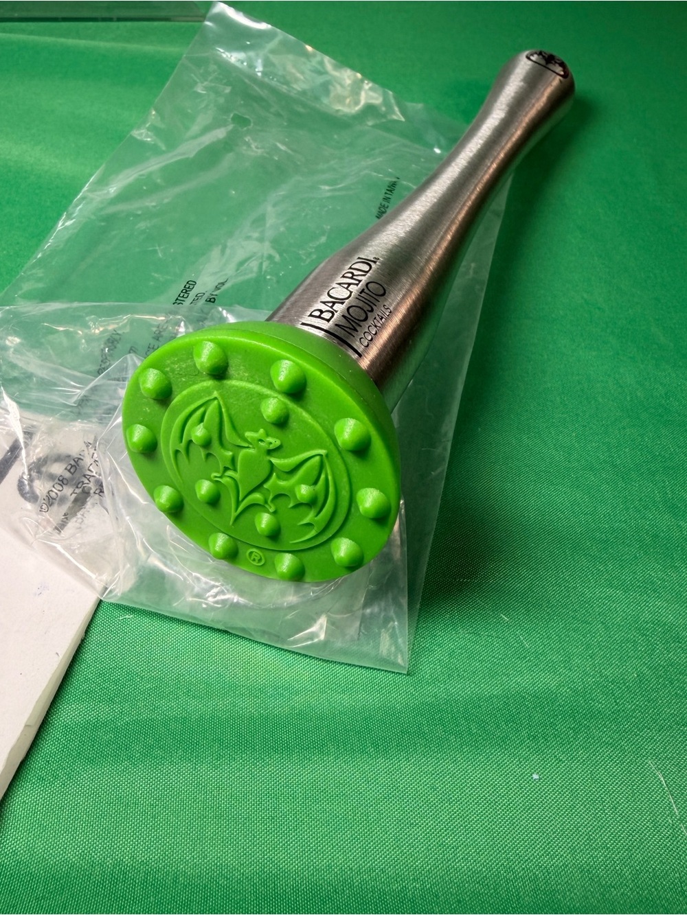 New Bacardi Mojito Cocktail Muddler | Stainless Steel & Green Rubber Base
